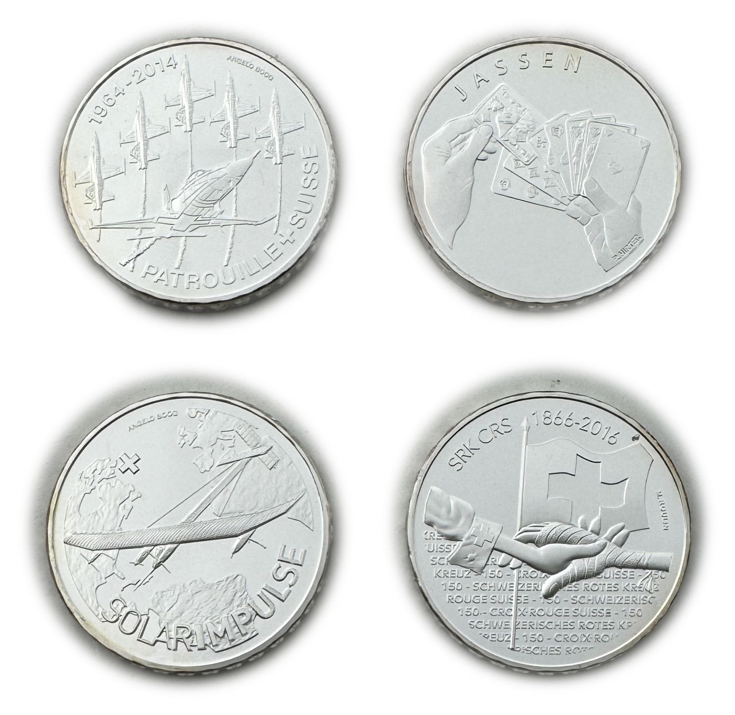 Switzerland - Lot of 4 coins of 20 Francs 2014, 2015, 2016 - Silver 835, 80g total, 32.8mm - UNC - 1 0
