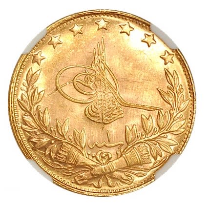 Ottoman Empire - 100 Kurush 1918-1922 (AH 1336), year 1 (1918) - Mehmed VI - Gold 916, 7.16g NGC MS 66 - TOP POP - Rare - 1 0