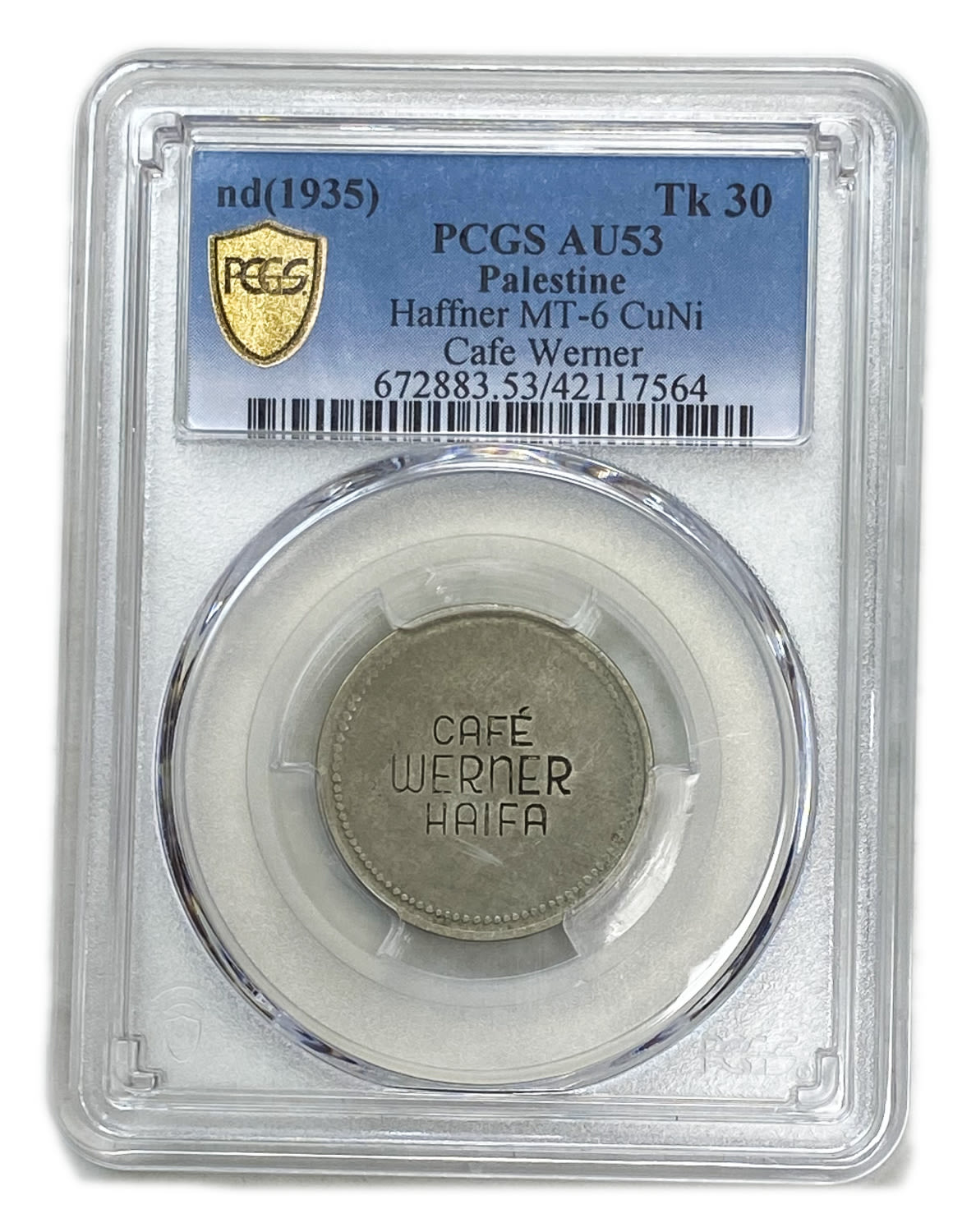Palestine - Cafe werner token - 30 MIls, bronze, copper-nickel - PCGS AU 53 - Rare - 1 2