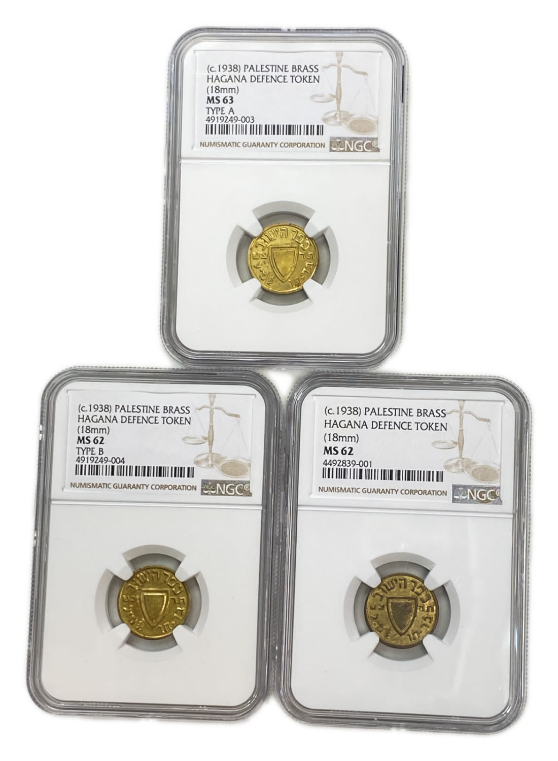 Paleatine - Token "Kofer Hayishuv" 1/2 Mil 1939 - 3 types - NGC MS 62-63 - Rare in this high grade - 1 0