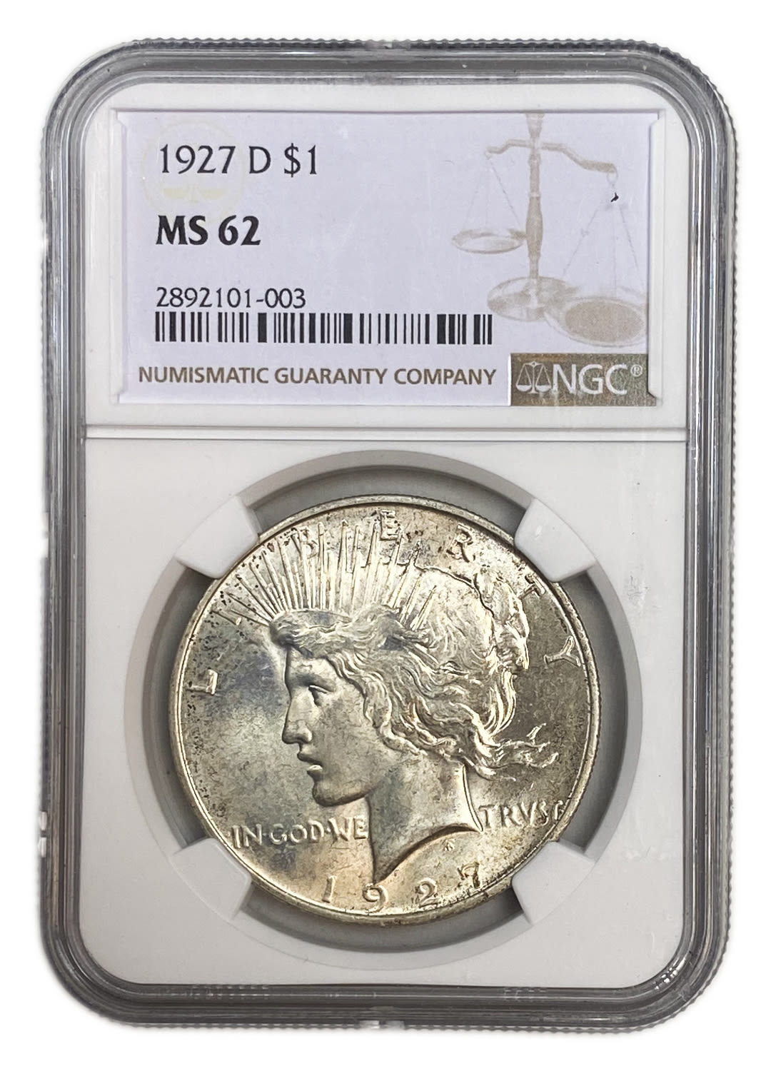 USA - 1 Dollar 1927 "D" - "Peace Dollar" - NGC MS 62 - 1 2