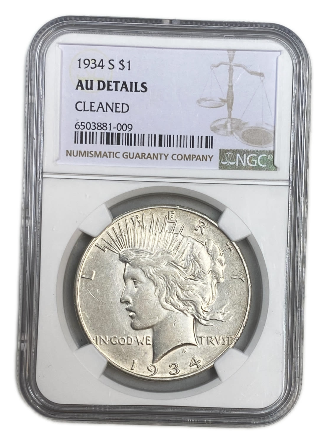 USA - 1 Dollar 1934 - "Peace Dollar" - NGC AU DETAILS - 1 2