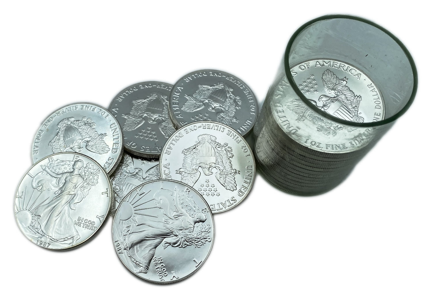 USA - 20 Units of 1 Dollar 1987 - "American Silver Eagle" Bullion Coin - Silver 999, 31.1g, 40.6mm - 1 0