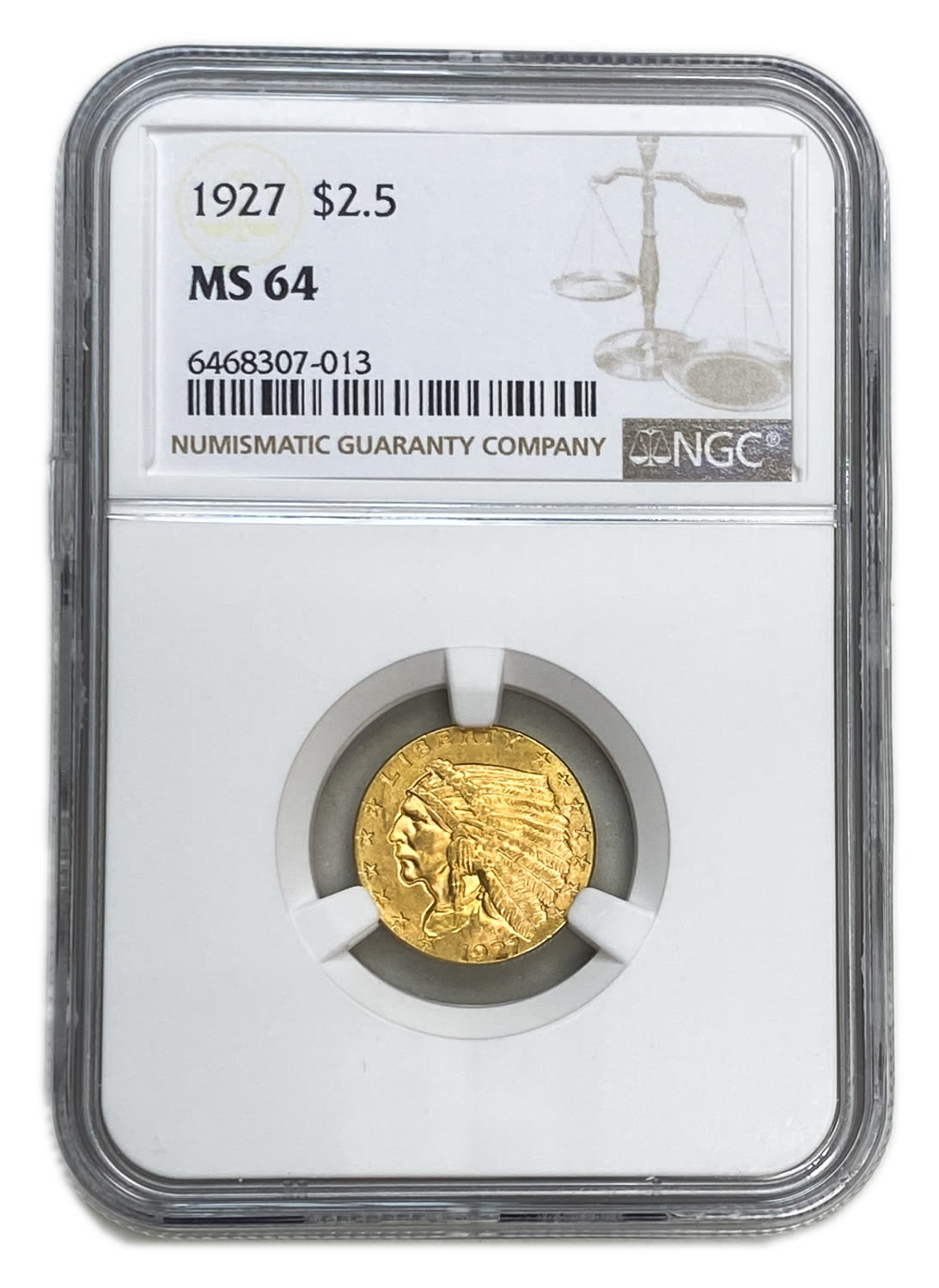 USA - 2.5 Dollars 1927 "Indian Head - Quarter Eagle" - NGC MS 64 - 1 2