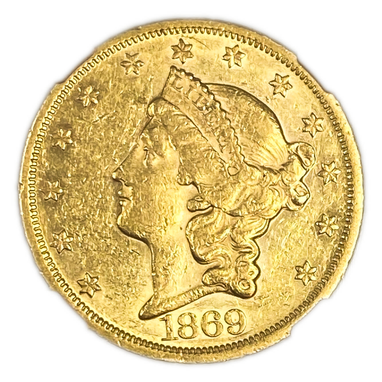 USA - 20 Dollars 1869 - Liberty Head - Double Eagle, With motto - NGC AU 55 - Rare - 1 0