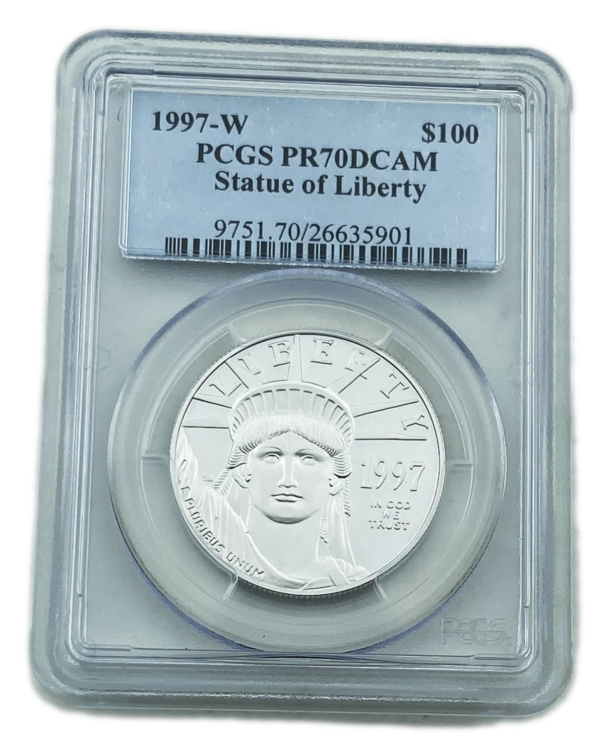 USA - 100 Dollars 1997 "W" - "American Platinum Eagle" Bullion Coinage - PCGS PR 70 - Platinum 999, 31.1g, 32.7mm - 1 2