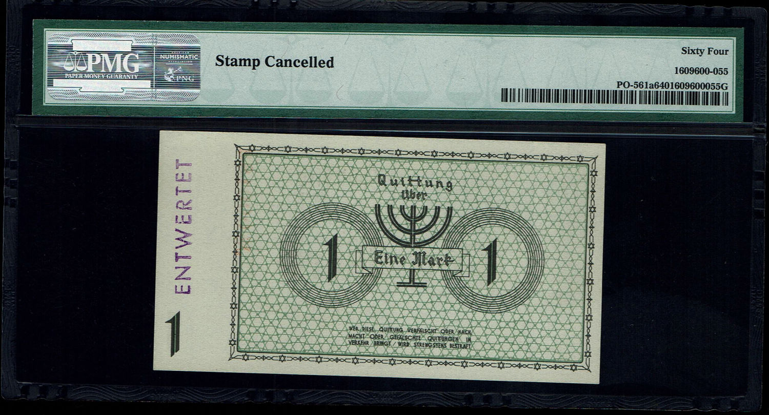 Holocaust concentration camps money - Poland - 1 mark 1940 - ghetto Lodz - Stamped "ENTWERTET" - Low serial number ... - 1 1