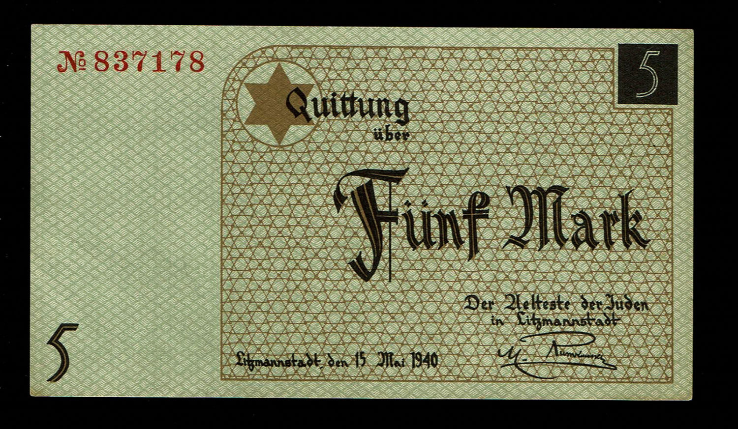Holocaust concentration camps money - Poland - 5 mark 1940 - ghetto Lodz - AU-UNC - 1 0