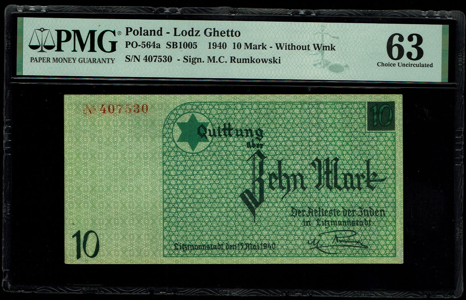 Holocaust concentration camps money - Poland - 10 mark 1940 - ghetto Lodz - PMG 63 - 1 0