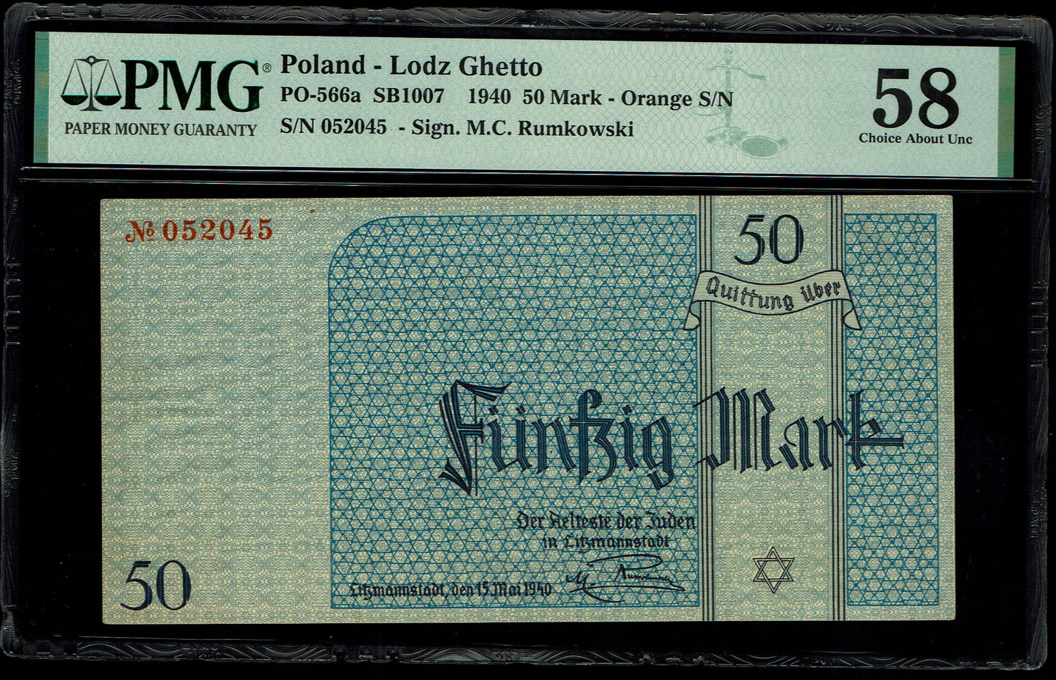 Holocaust concentration camps money - Poland - 50 mark - 1940 - ghetto Lodz - PMG 58 - High Grade - 1 0