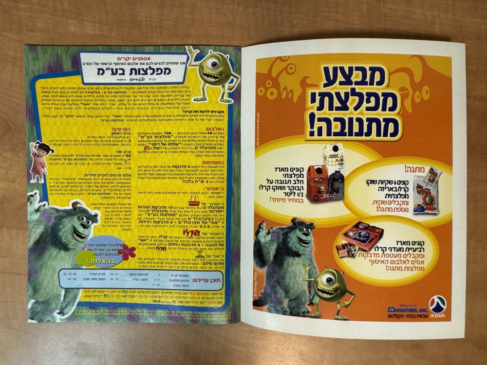 אלבומי מדבקות - אלבום מדבקות "מפלצות בע"מ" בעברית - ריק ללא מדבקות, מצב מצוין - נדיר מאוד
מפלצות ... - 1 1