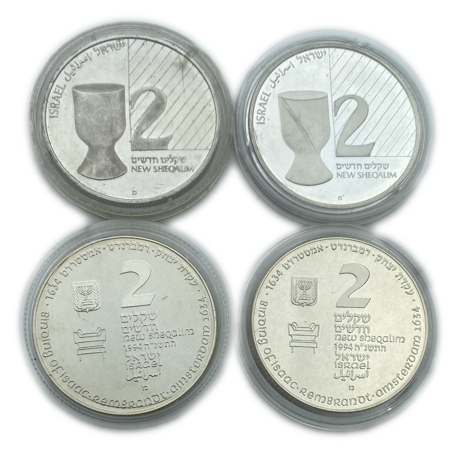 Israel - Lot of 4 Coins 2 Shekels 1991, 1994 - "Akedat Yitzchak", "Kiddush" - Silver 925, 28.8 g, 38.7 mm - 1 0