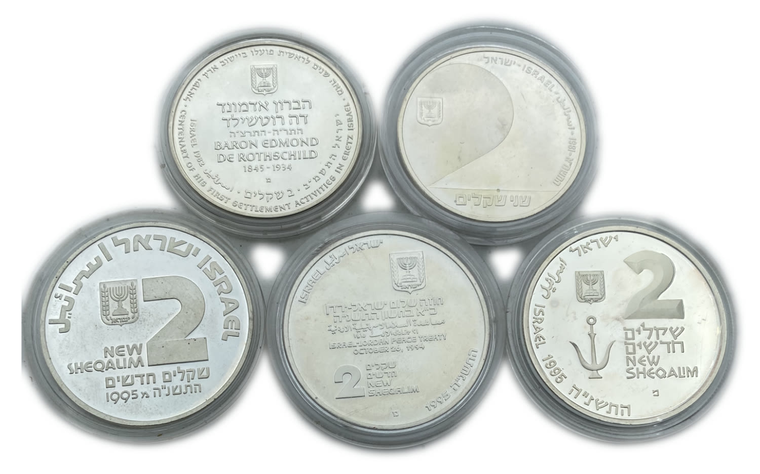 Israel - Lotof 5 Coins, 2 Shekels 1980, 1981, 1995 - "Caesarea", "Father of the Yishuv", "Medicine in Israel" ... - 1 0