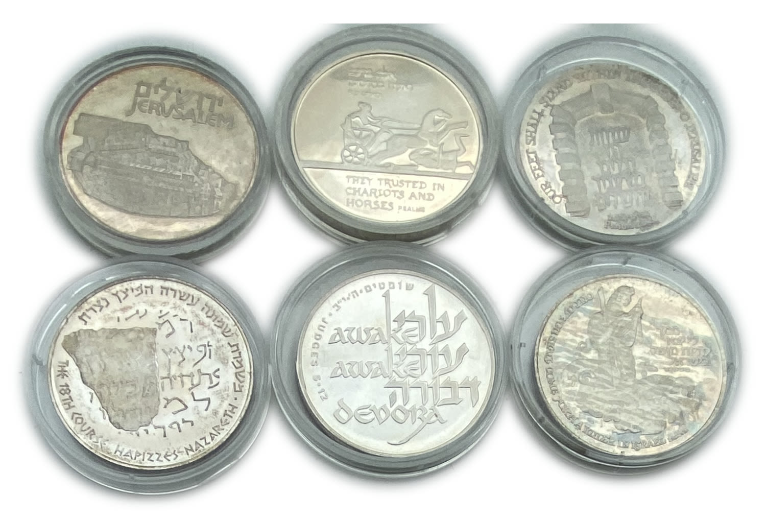 Israel - Lotof 6 silver medals - Jerusalem Temple Mount, Mount Tabor, Nazareth, Jerusalem Gates, Megiddo, Bethlehem ... - 1 0