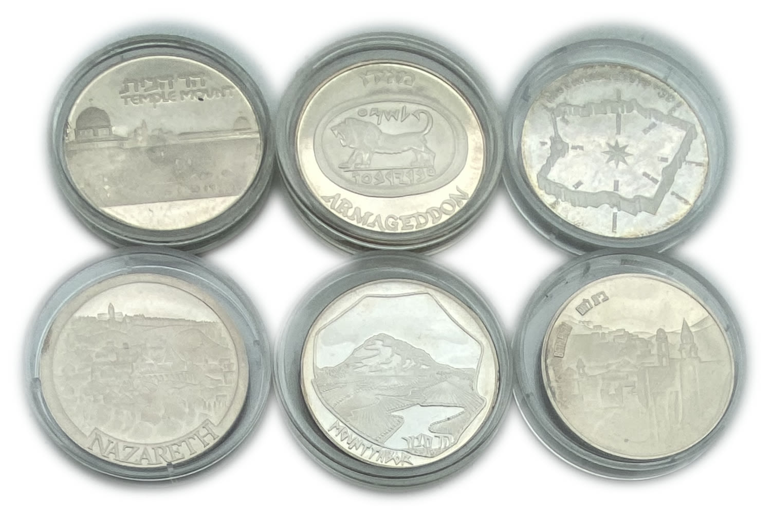 Israel - Lotof 6 silver medals - Jerusalem Temple Mount, Mount Tabor, Nazareth, Jerusalem Gates, Megiddo, Bethlehem ... - 1 1