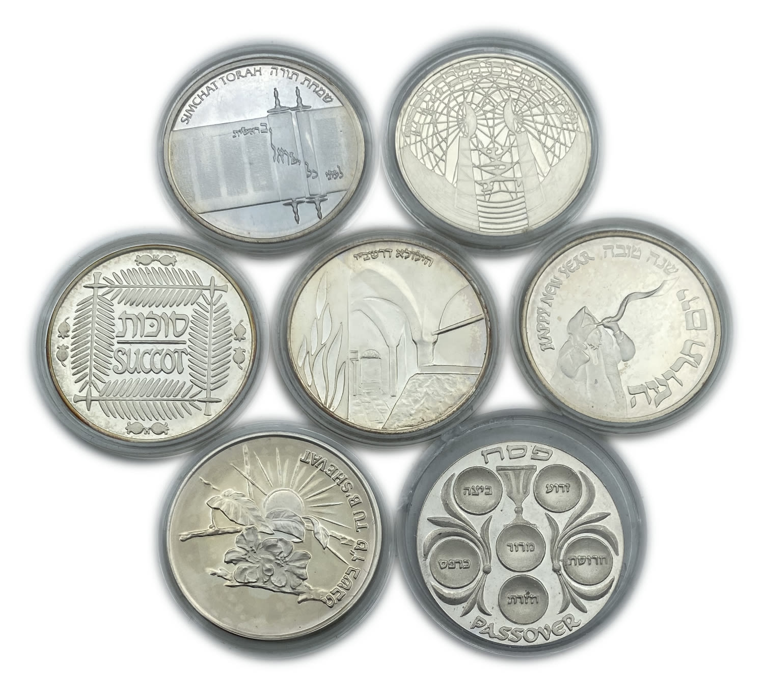 Israel - Lot of 7 silver medals on Jewish holidays - Passover, Rosh Hashanah, Yom Kippur, Simchat Torah, Lag ... - 1 0