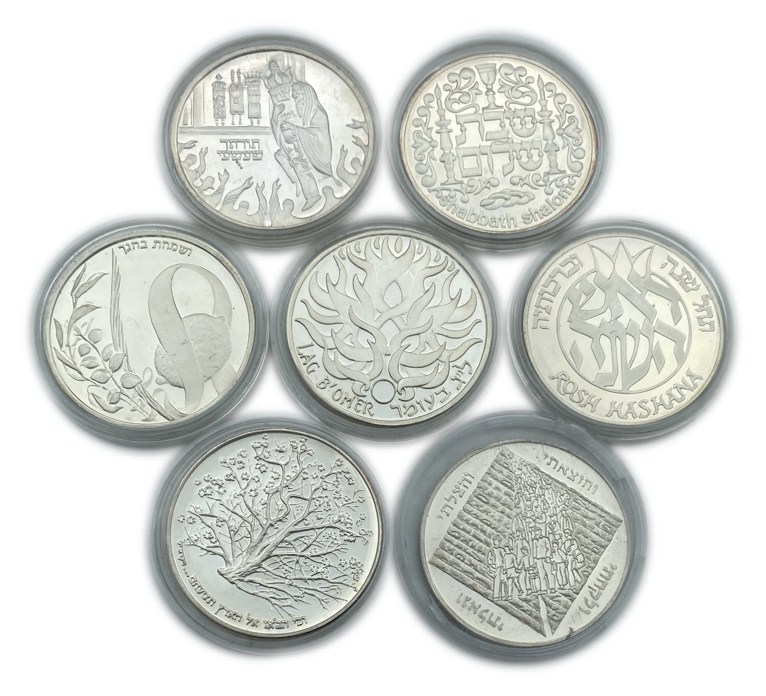 Israel - Lot of 7 silver medals on Jewish holidays - Passover, Rosh Hashanah, Yom Kippur, Simchat Torah, Lag ... - 1 1