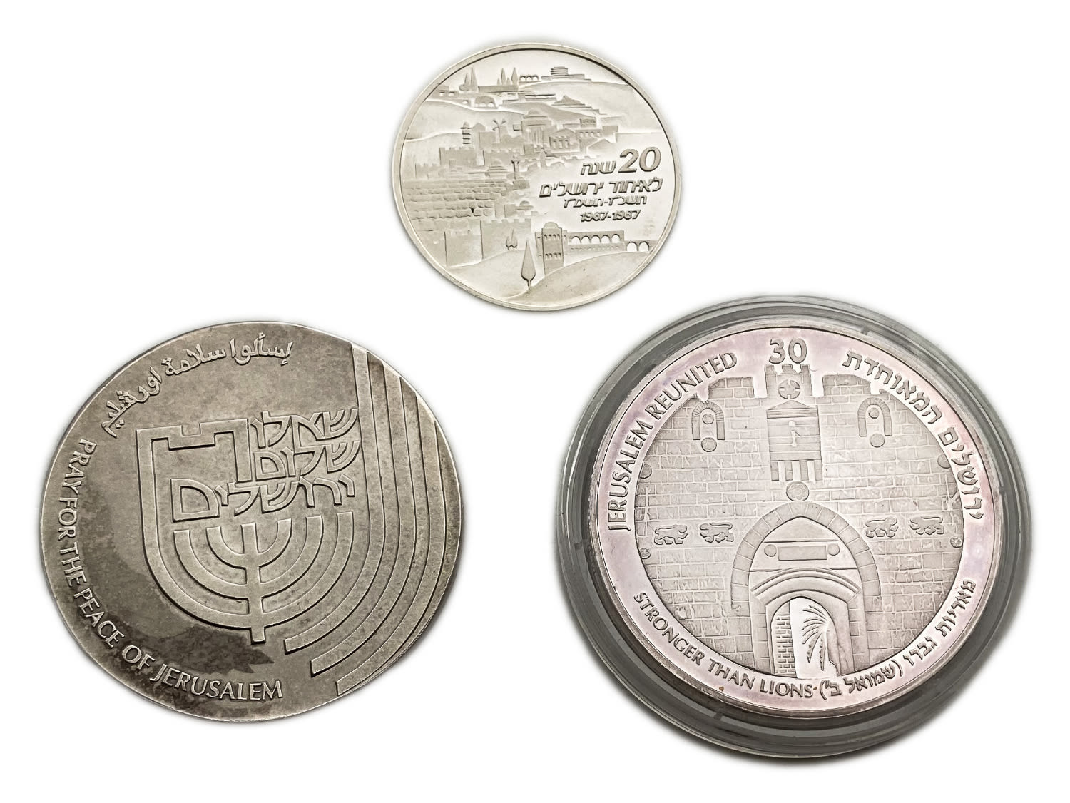 Israel - a group of 3 silver medals on the subject of the unification of Jerusalem - silver 999, 150 g total - 1 1