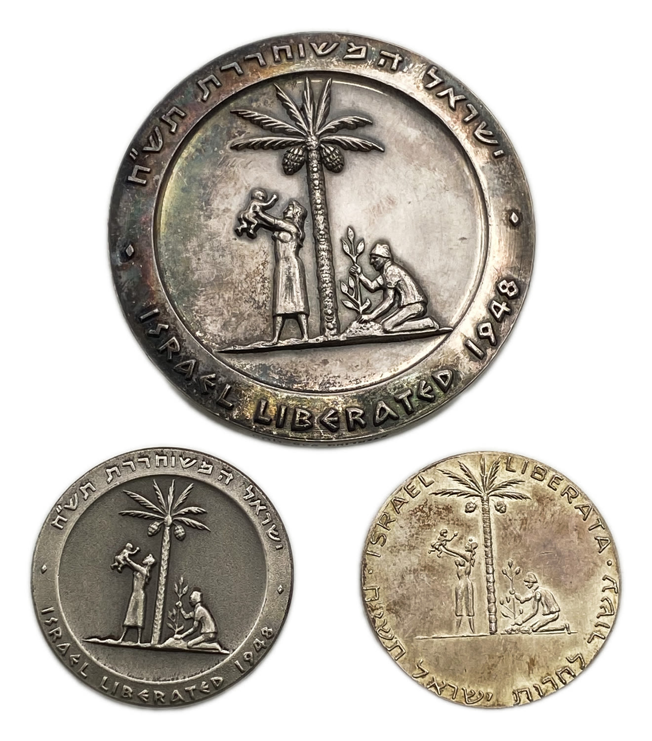 Israel - a set of 3 silver medals on the theme of liberation, "Liberated Israel 1948", a decade of Israel's ... - 1 0