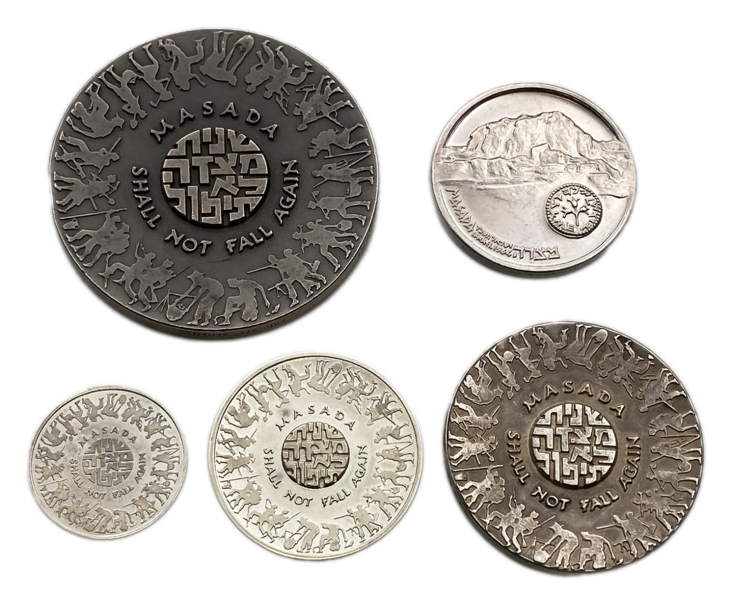 Israel - Group of 5 silver medals on the theme of Masada, "Freemen remain" - silver, 229 c, 215 ... - 1 1