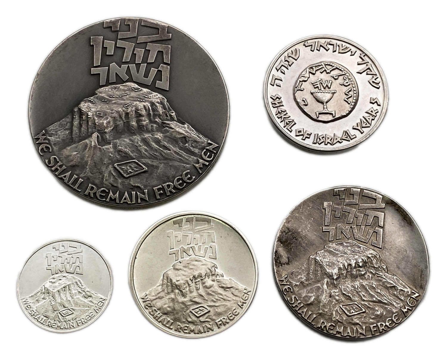 Israel - Group of 5 silver medals on the theme of Masada, "Freemen remain" - silver, 229 c, 215 ... - 1 0