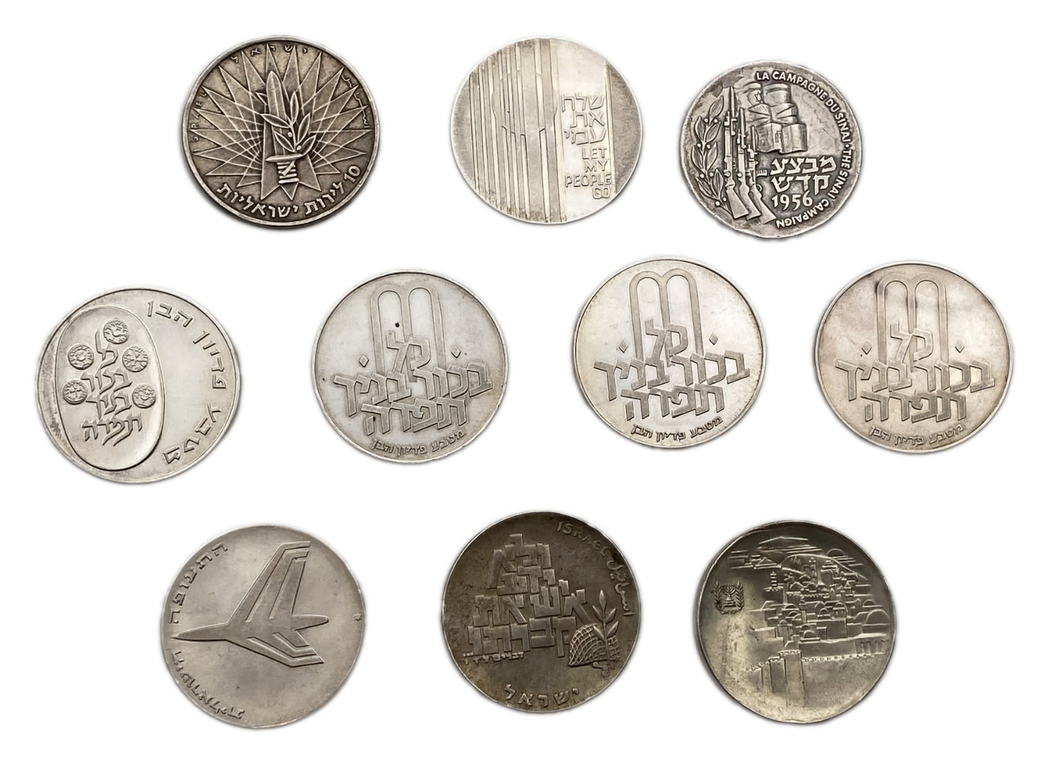 Israel - A collection of 10 silver medals on various subjects, "Redemption of the Son", "Operation Kadesh", "Six ... - 1 0