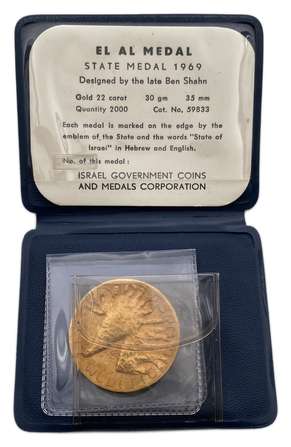 Israel - El Al, State Medal 1969 - 35mm, 30g, 22k Gold Medal
Only 10% fees + VAT on this item ... - 1 2