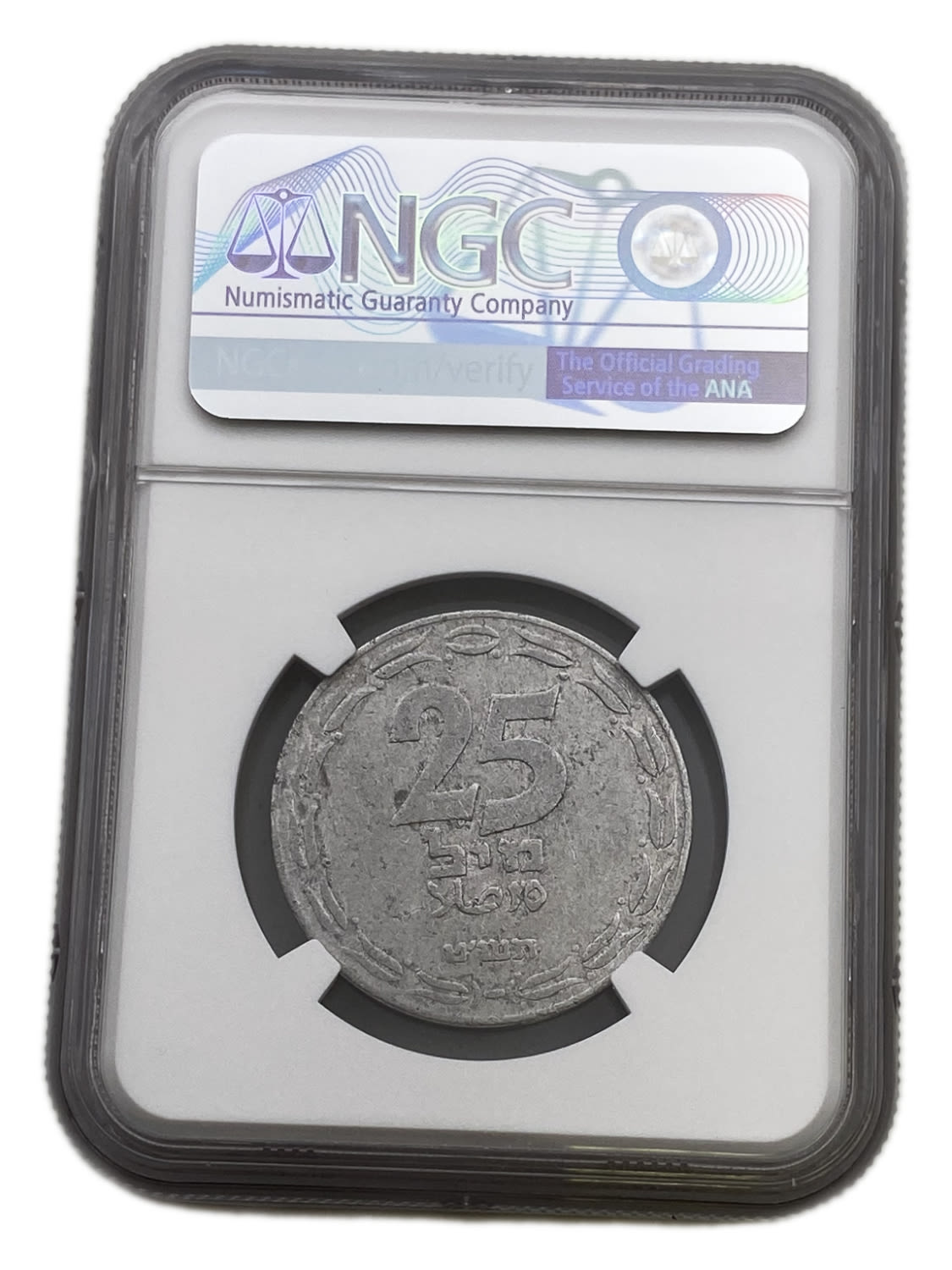 Israel - 25 Mils 1949 - "Straight Leaves" - NGC XF DETAILS
You can see that the top of this type is ... - 1 3