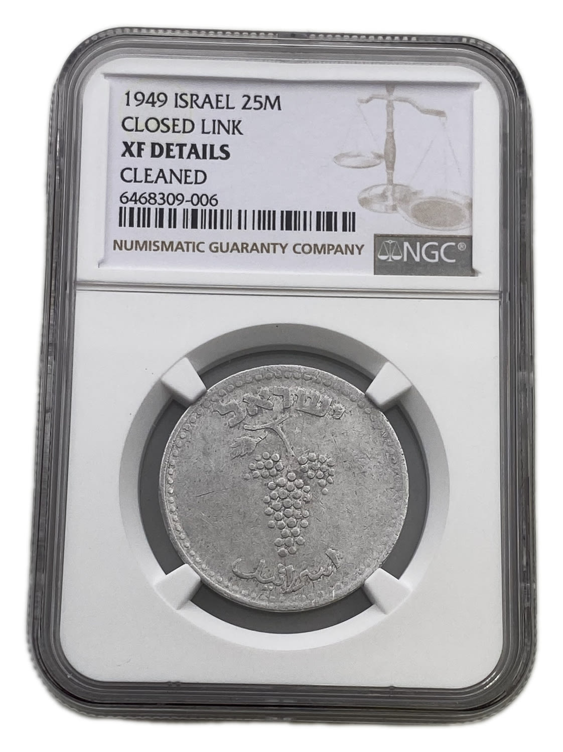 Israel - 25 Mils 1949 - "Straight Leaves" - NGC XF DETAILS
You can see that the top of this type is ... - 1 2