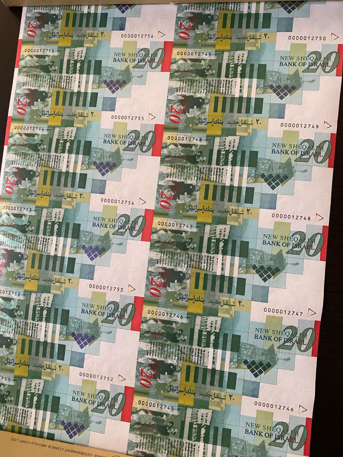 Israel - Uncut sheet - 20 shekel 2001 - 1 2