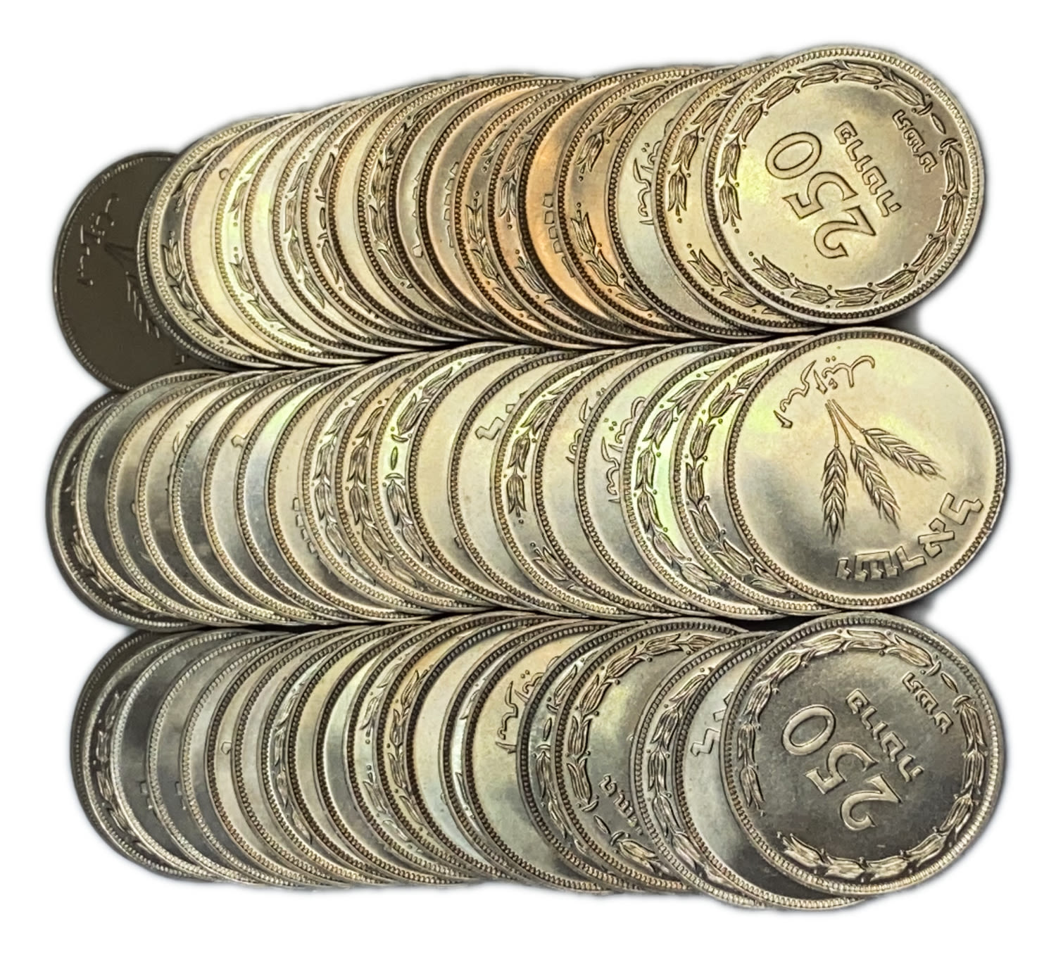 Israel - Lot of 60 coins 250 Pruta 1949 - "Without Pearl" - UNC
Face: The words "250 Pruta" and year ... - 1 0
