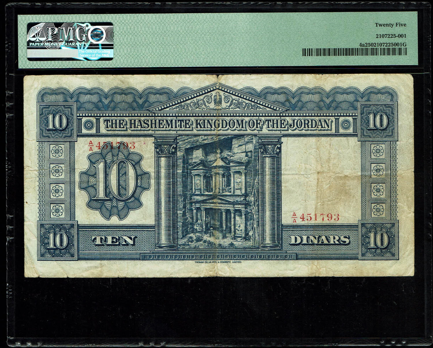 Jordan - 10 Dinars 1949 - Abdullah I - PMG 25 - 1 1