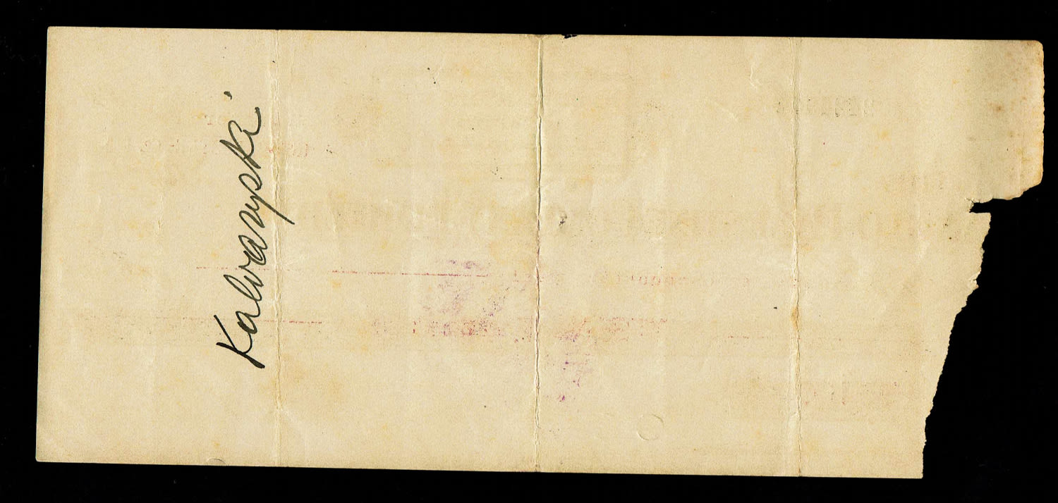 Palestine - Cash Check, 10 Francs 1914 - First Series, Type 1 - F - Rare. Registered Cheque - 1 1