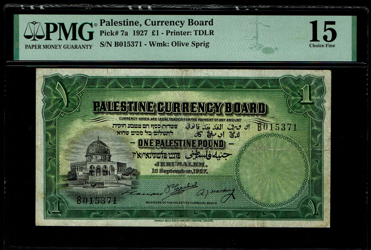 Palestine - 1 pound 1927 - PMG 15 - Prefix B, not common - 1 0
