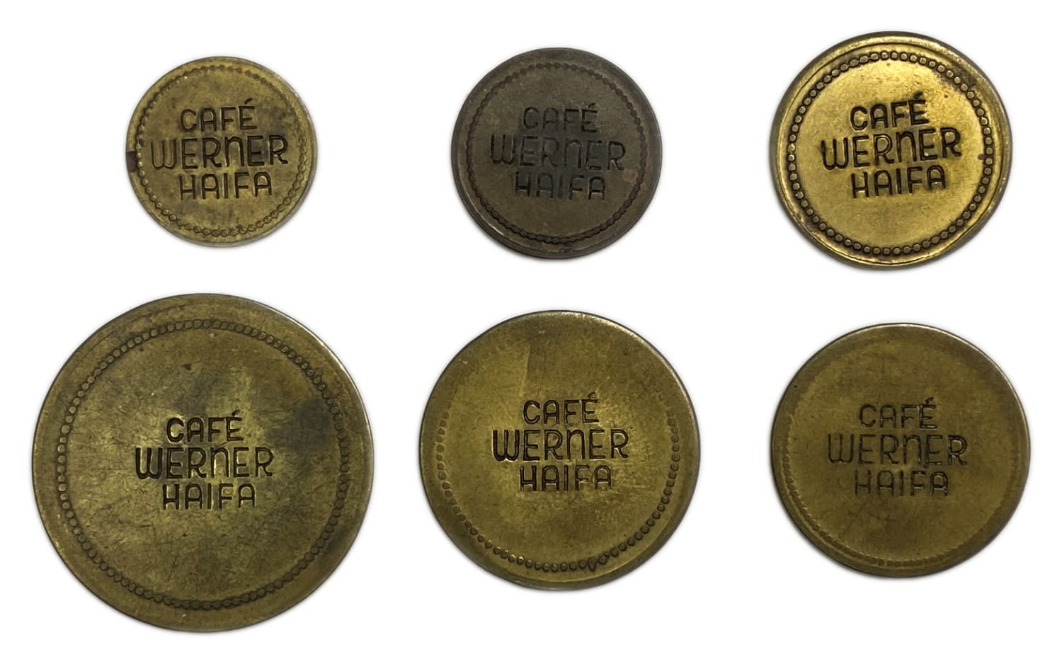 Palestine - Cafe werner token - All denominations, 5, 10, 20, 30, 40 and 50 mil, bronze - VF-XF - rare
... - 1 1