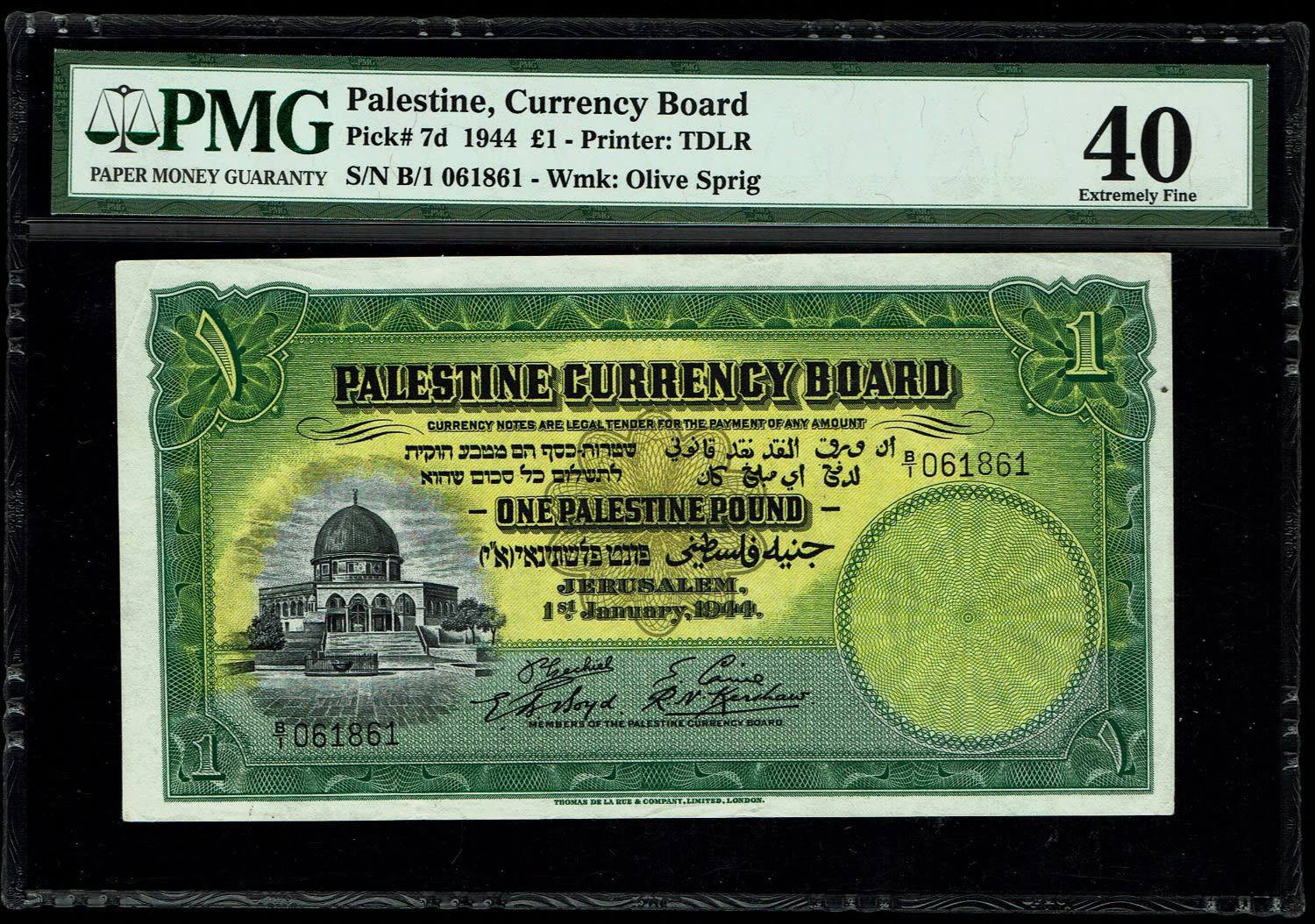 Palestine - 1 Pound 1944 - PMG 40 - Prefix B - 1 0