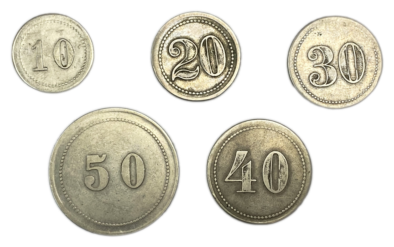 Palestine - Cafe werner token - denominations, 5, 10, 20, 30, 40 and 50 mil, bronze, copper-nickel - VF - Rare ... - 1 0