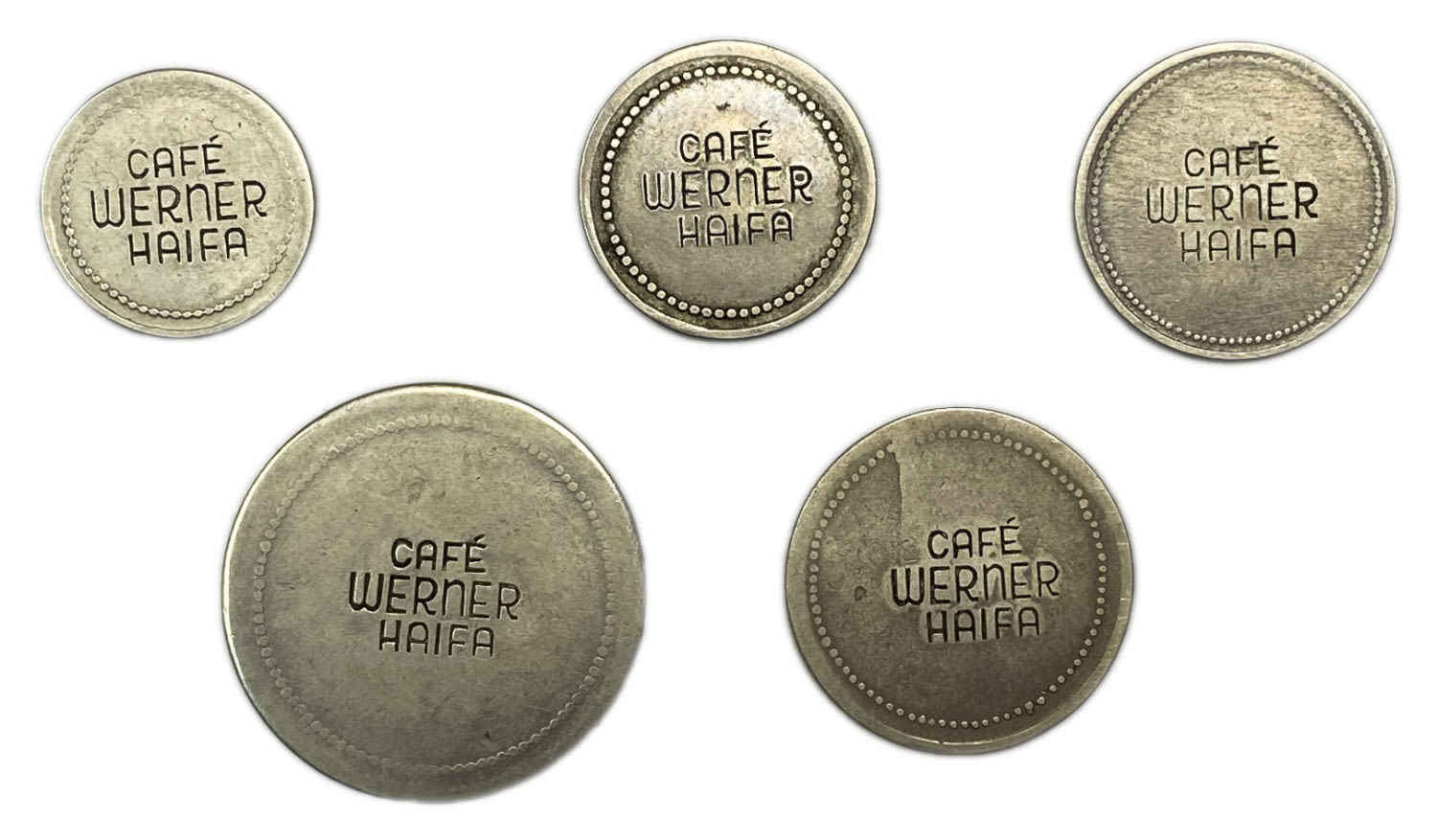 Palestine - Cafe werner token - denominations, 5, 10, 20, 30, 40 and 50 mil, bronze, copper-nickel - VF - Rare ... - 1 1