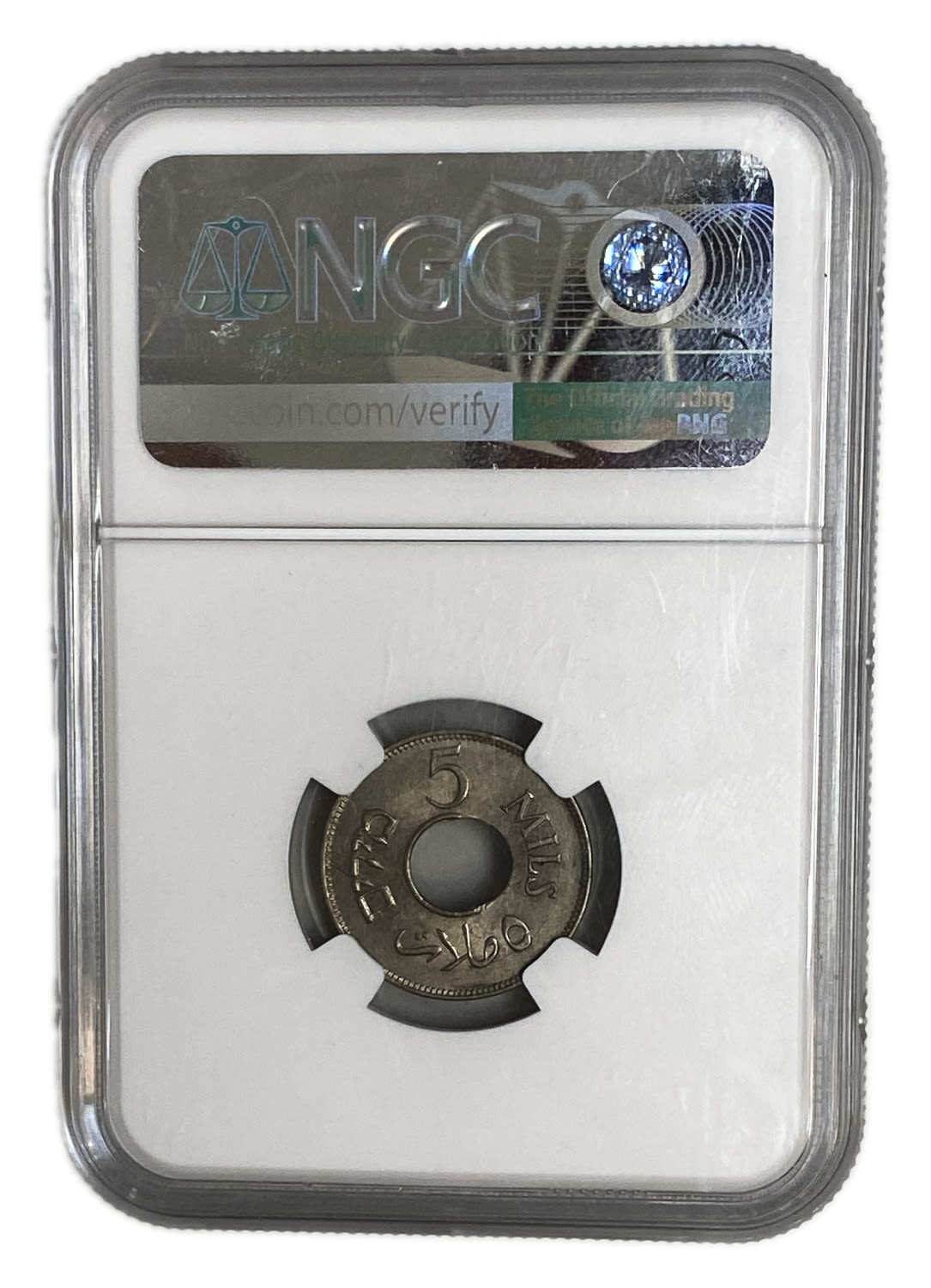 Palestine - 5 Mils 1939 - Minting error - Double Punched - NGC MS 64 - Rare
MIL, was the Hebrew name ... - 1 3