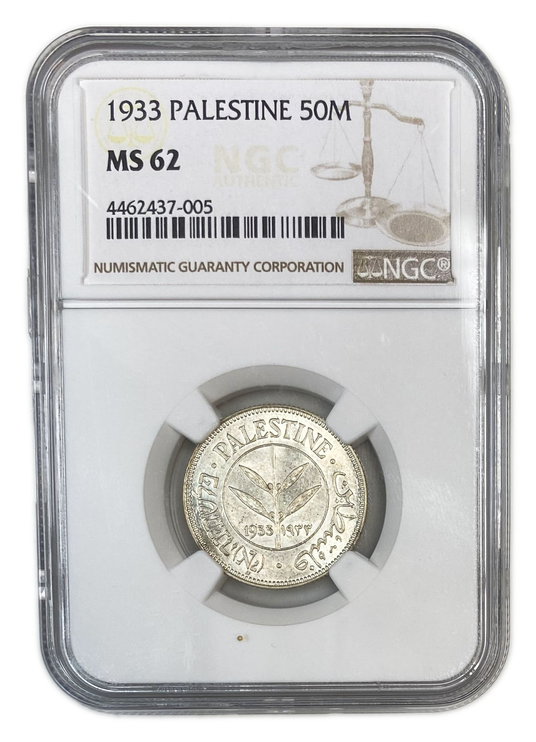 Palestine - 50 Mils 1933 - UNC - NGC MS 62
Mil was the Hebrew name of the coin that was legal in ... - 1 2