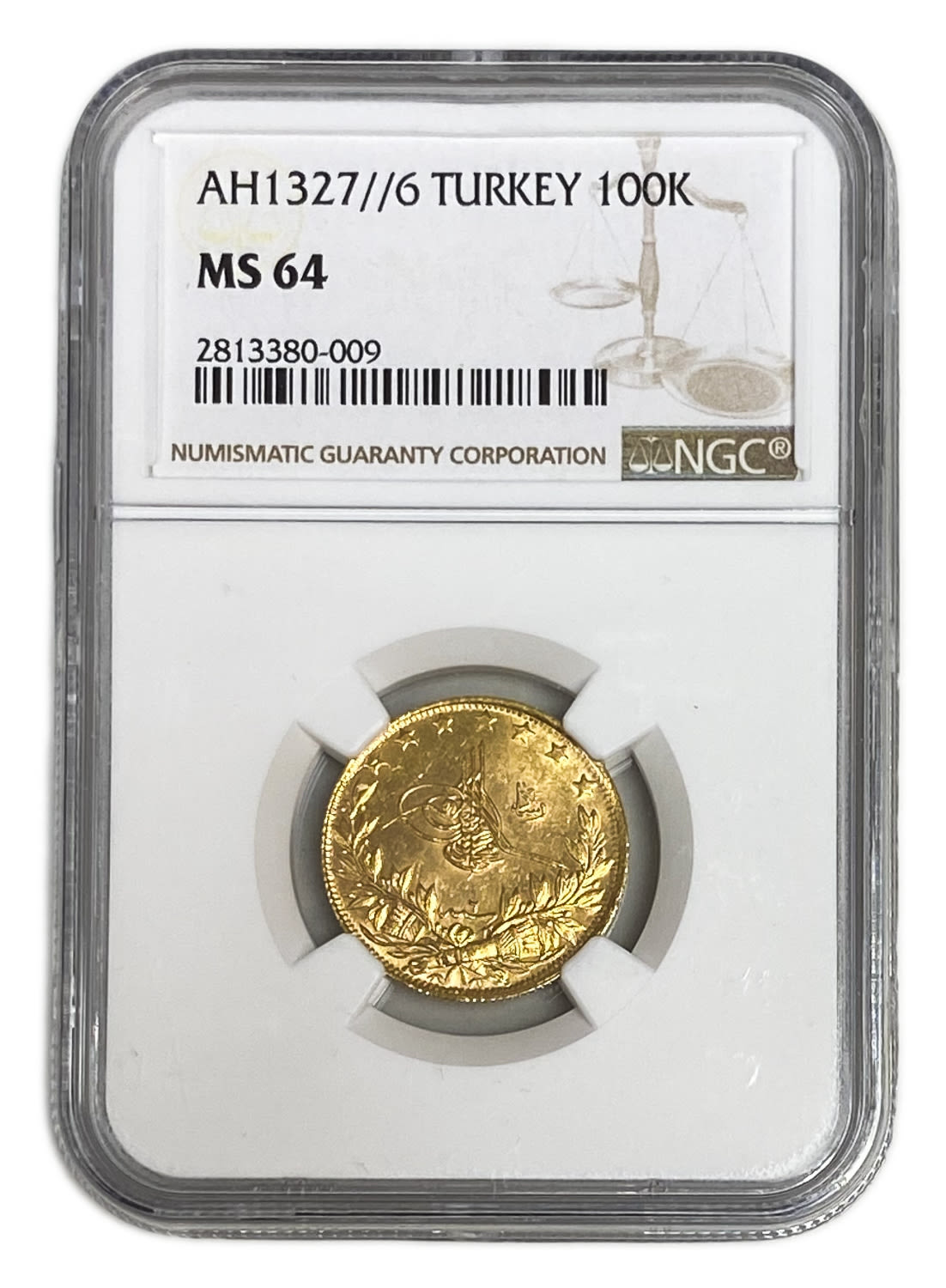 Ottoman Empire - Turkey - 100 Korosh 1909 (1327 AH) year 6 - Mehmed V "Reshat" right of Toughra - Gold 916, 7.21 ... - 1 2