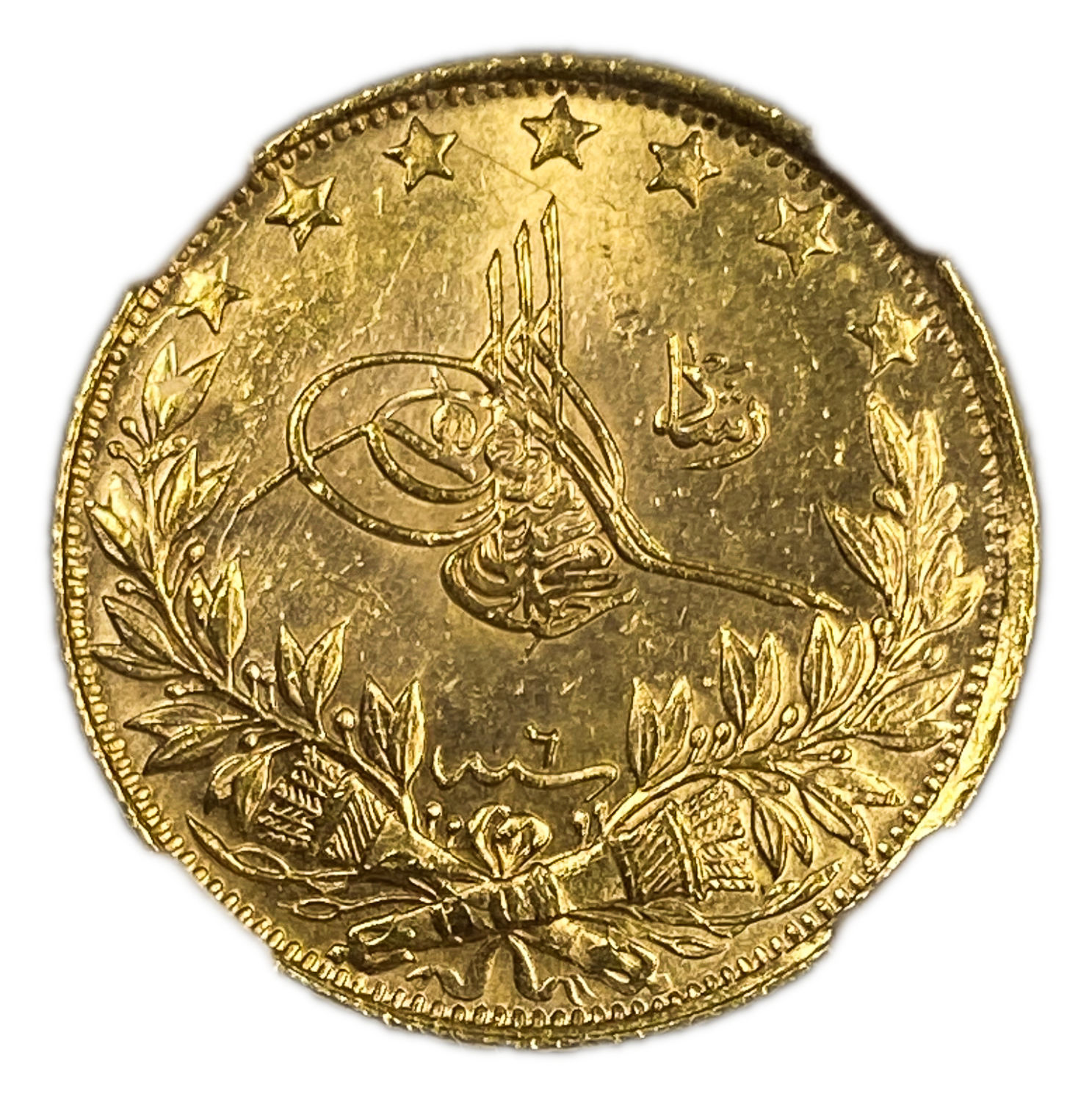 Ottoman Empire - Turkey - 100 Korosh 1909 (1327 AH) year 6 - Mehmed V "Reshat" right of Toughra - Gold 916, 7.21 ... - 1 0