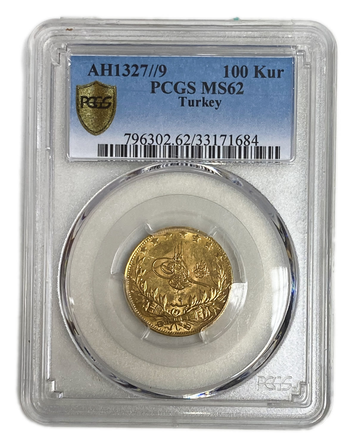Ottoman Empire - Turkey - 100 Korosh 1909 (1327 AH) year 6 - Mehmed V "Reshat" right of Toughra - Gold 916, 7.2 ... - 1 2