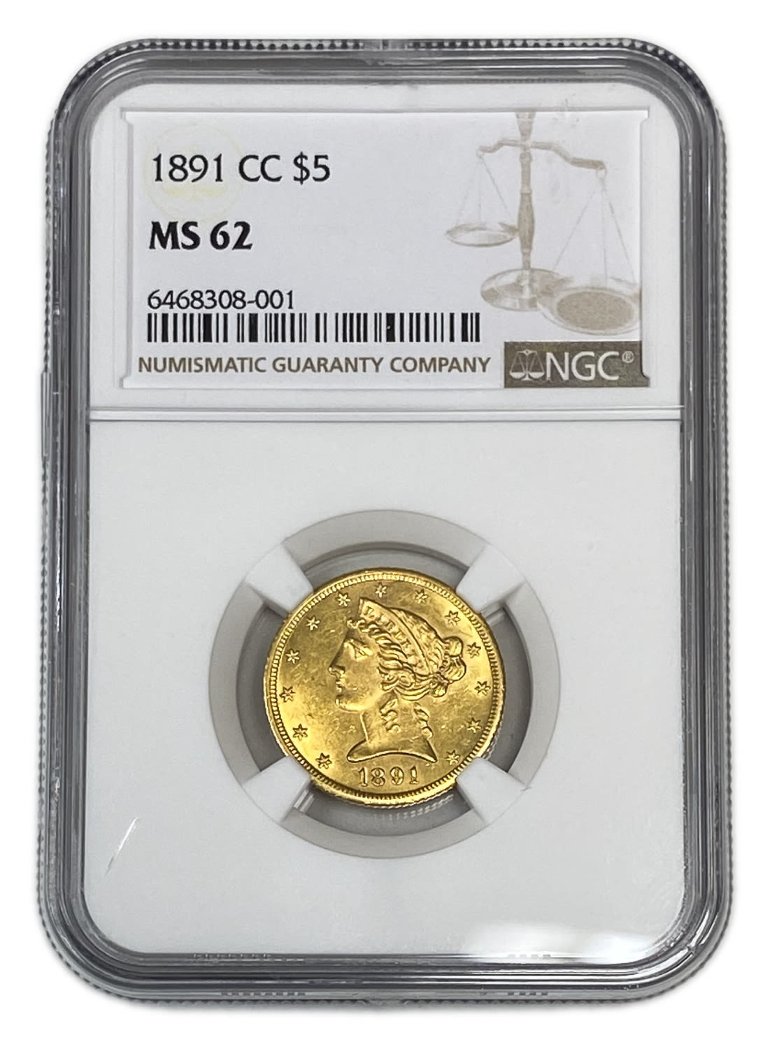 USA - 5 Dollars 1891 with CC - Coronet Head - With motto - NGC MS 62
Commission of 10% ... - 1 2