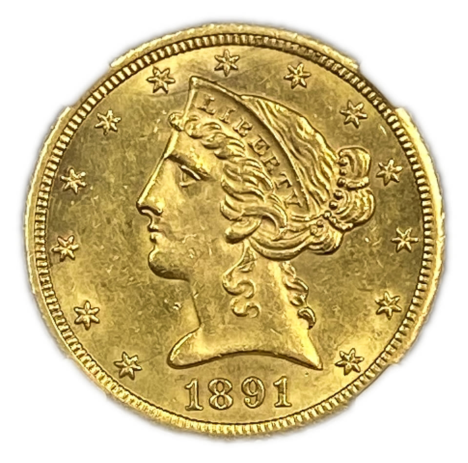 USA - 5 Dollars 1891 with CC - Coronet Head - With motto - NGC MS 62
Commission of 10% ... - 1 0