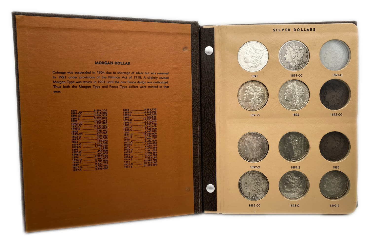 USA - A prestigious album containing 30 Morgan dollar coins from different years (1891-1921) and different ... - 1 1