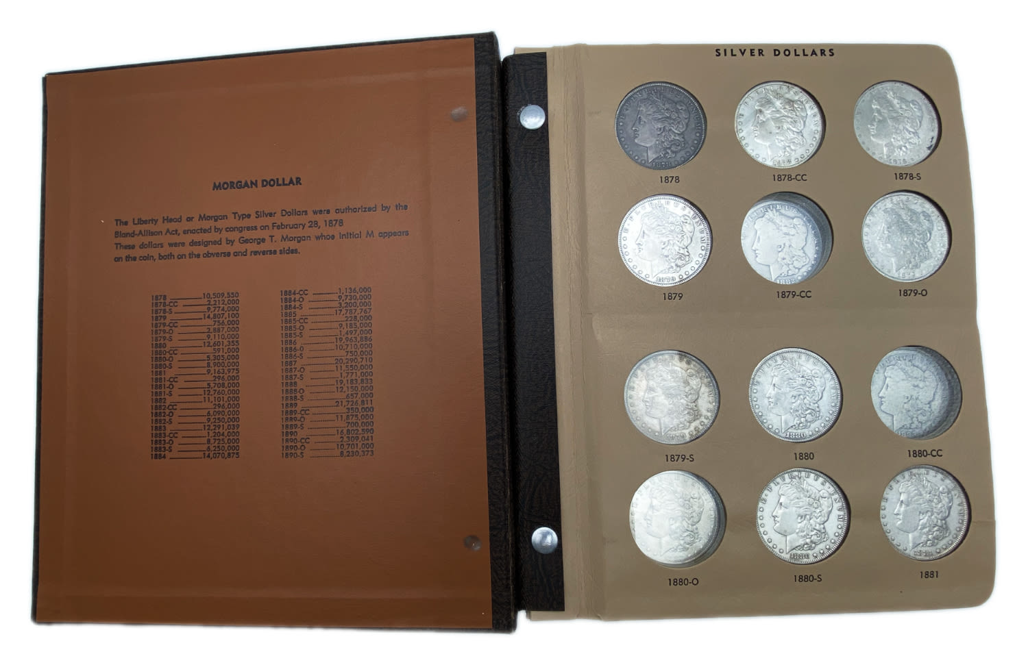 USA - A prestigious album containing 40 Morgan dollar coins from different years (1878-1890) and different ... - 1 1