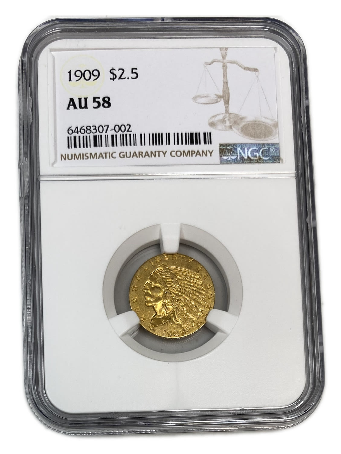 USA - 2.5 Dollars 1909 "Indian Head - Quarter Eagle" - NGC AU 58
Commission of 10% commission only ... - 1 2