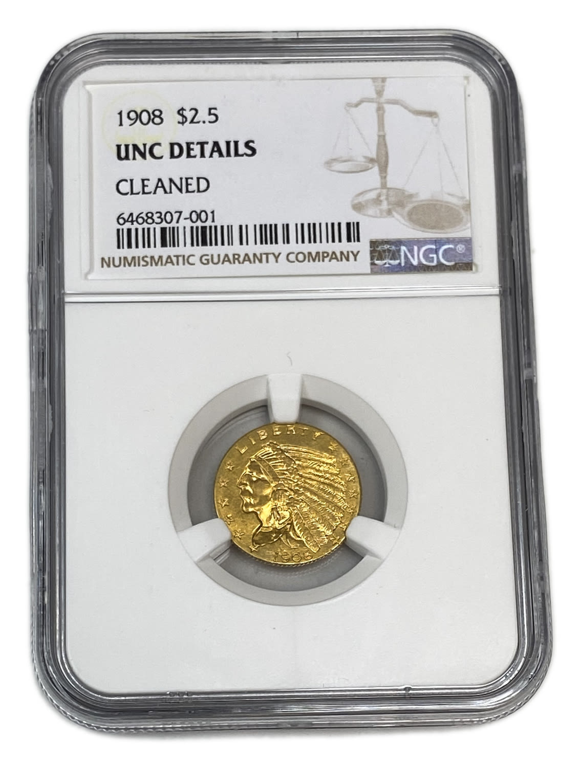 USA - 2.5 Dollars 1908 "Indian Head - Quarter Eagle" - NGC UNC DETAILS
Commission of 10% ... - 1 2