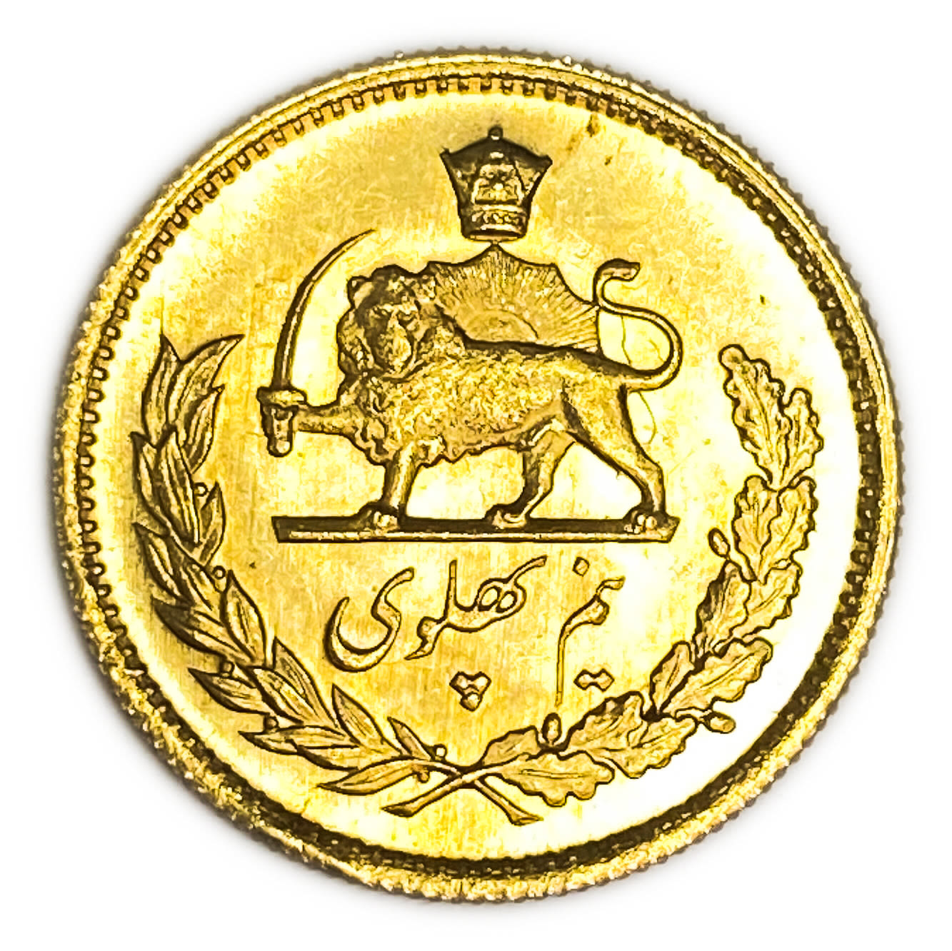 Iran / Paras - 1/2 Pahlavi 1974 (AH 1353) - Gold 900, 4.06g - Mohammad Rezā Pahlavī - UNC
... - 1 1